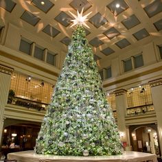 a large christmas tree in the middle of a building