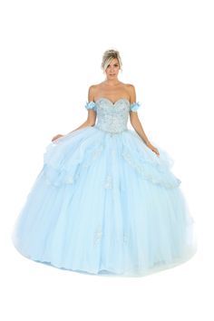 Off Shoulder Sweetheart Ball Gown - BABY BLUE / 2 Flare Long Gown, Hoop Petticoat, Military Ball Gowns, Long Sleeve Ball Gowns, May Queen, Queen Dresses, Strapless Sweetheart Neckline, Military Ball, Ball Gown Skirt