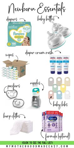 baby products that are labeled in english and spanish, with the words newborn essentials