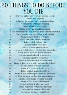 a blue watercolor background with the words 30 things to do before you die on it