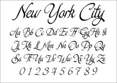 the new york city script is shown in black ink on a white paper with numbers and letters