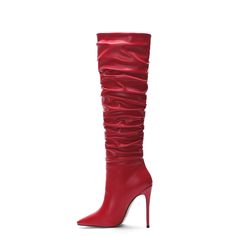 Shop Women's Red Vegan Leather Pointed Toe Stilettos Knee High Heel Sclouch Booties color Red for Anniversary, Going out, Hanging out with worldwide Free shipping & Free return. Hip Pads, Knee High Heels, Handmade Boot, Stiletto Boots, Winter Party, Long Boots, Shoe Size Chart, Party Shoes, High Heel Boots