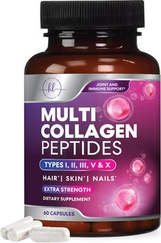 PRICES MAY VARY. Multi Collagen Peptides: Hydrolyzed collagen peptides featuring a complete blend of collagen proteins with Type I II III V & X Structure: Our collagen pills are formulated to support structural frameworks in your skin & connective tissues Powerful Benefits: Collagen supports hair skin & nail health Trusted Formula: Manufactured following strict cGMP guidelines & third party lab certified for purity & quality Collagen Supplements by Hello Lovely! Multi peptide complex vitamin bes Collagen Pills, Taking Collagen, Liver Diet, Oil For Dry Skin, Collagen Supplements, Collagen Protein, Collagen Powder, Skin Nails, Hair Skin Nails