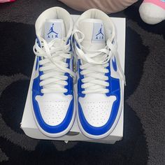 Only Used Once. No Major Stains, Little Cuffs From One Time Use. Blue High-top Sneakers With Contrast Sole, Blue High-top Sneakers With Cushioned Footbed, Blue Leather High-top Sneakers With Round Toe, Blue Low-top Sneakers With Contrasting Heel Counter, Blue Low-top Sneakers With Contrasting Heel, Blue High-top Sneakers With Contrasting Heel, Blue High-top Sneakers With Round Toe, Blue Ankle-high Sneakers For Streetwear, Ankle-high Blue Sneakers For Streetwear