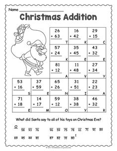 christmas addition worksheet for kids with numbers and pictures to color on the page