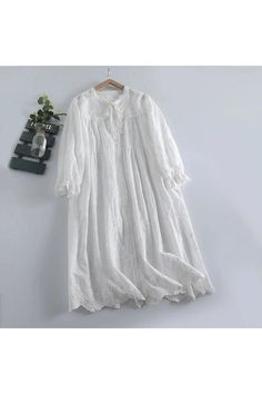 Moonlit Lace Dreams Dress White Long Sleeve Cotton Dress, White Dress With Lace Collar For Spring, White Spring Dress With Lace Collar, White A-line Dresses With Lace Collar, Cottagecore Cotton Nightgown With Lace Trim, White Nightgown Plus. 2x, Cottagecore Clothes, Clothes Outfits, Dream Dress