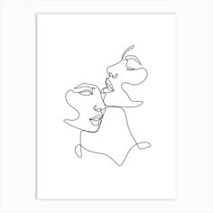 a black and white line drawing of two people, one holding the other's head