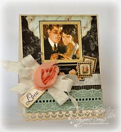 a card with an image of two people and a rose