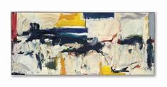 an abstract painting with white, yellow and blue colors