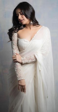 Ashika Ranganath, Off White Saree, Look Festival, Look Formal, Simple Sarees