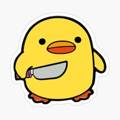 a yellow bird with a knife in its mouth sticker on a white background,