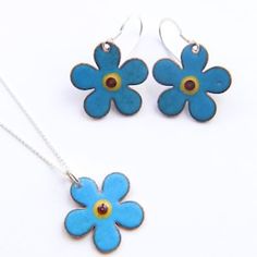 Light Blue Flower-shaped Jewelry For Gifts, Light Blue Flower Shaped Jewelry Gift, Blue Hypoallergenic Enamel Jewelry, Blue Enamel Hypoallergenic Jewelry, Hypoallergenic Blue Enamel Jewelry, Handmade Enamel Flower Jewelry, Blue Flower-shaped Jewelry With Flower Charm, Silver Enamel Jewelry For Mother's Day, Mother's Day Blue Flower Jewelry