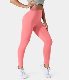 Discover Women’s Softlyzero™ Crossover Color Block Leggings-UPF50+ at Halara, Crowd-Approved Affordable Choices Made For What Moves You. In My Feels, Stylish Leggings, Pants Pocket, Color Block Leggings, Shell Pink, Red Leggings, Casual Wide Leg Pants, Leggings With Pockets, Leg Work