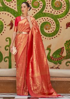 BRIDAL RED KANJIVARAM SILK 198006  Desc:      The red colour signifies beauty and fearlessness. Wear this saree and glam up in this festive season! Kanjivaram SareesKanjivaram sarees are woven from mulberry silk thread and the Zari of south India the speciality of this saree is  that there is a stunning golden lustre of the zari threads which looks absolutely stunning. The medieval Indian literatures associated kanjivaram fabrics with gods.. With Express Free Shipping and Custom Stitching, Buy I Red Kanjivaram Saree Silk Bridal, Red Kanjivaram Saree Silk, Red Kanjivaram Saree, Kanjivaram Sarees Silk, Kanjivaram Saree, Saree Silk, Wedding Saree Indian, Utsav Fashion, Art Silk Sarees