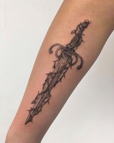 Daggar Tattoo, Dragon Tattoo Ideas, Knife Tattoo, Forarm Tattoos, Fantasy Tattoos, Vine Tattoos, Dagger Tattoo, Calf Tattoo, Badass Tattoos