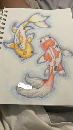 a drawing of two koi fish swimming in the water