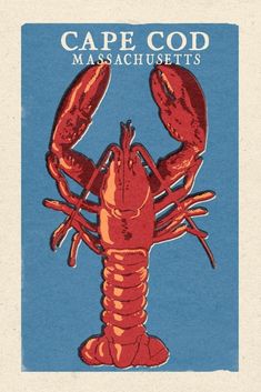 a red lobster on a blue background with the words cape cod massachusetts written below it