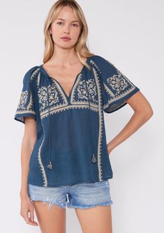 Sundance Clothing, Embroidered Cotton Top, Bohemian Top, Miss Match, Blouse Casual Fashion, Bell Design, Floral Embroidered Top, Bohemian Tops, Chic Blouses