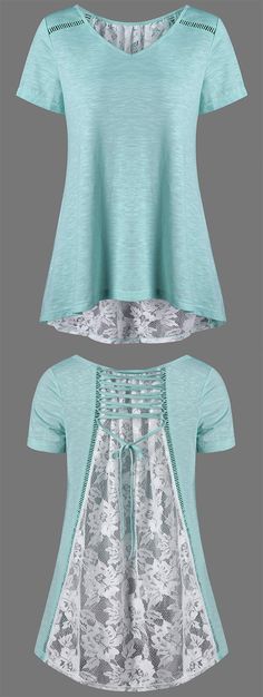 Lace Up Floral High Low Hem T-Shirt Make A Shirt Bigger, Fancy Laces, Refashioned Clothing, Áo Blu, Make A Shirt, Recycled Clothes, Altered Clothing, Small Clothes, High Low Hem