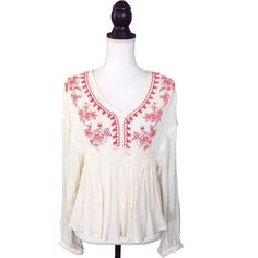 Chelsea & Violet Boho Floral Embroidered Long-Sleeve Top Ivory Cream Size: Small Details: 100% Rayon. Floral Design. V-Neck. Eyelet On The Borders. Crinkle. Long Sleeve. Measurements Laid Flat: Bust 19" Length 23" Condition: Nwt, New With Tags Tags: Blouse, Top, Boho, Closet Staple, Glam, Chic, Summer, Casual Embroidered Long Sleeve Cream Blouse, Spring Long Sleeve Tops With Chikankari Embroidery, Summer Long Sleeve Top With Chikankari Embroidery, Summer Long Sleeve Chikankari Embroidered Top, Cream Embroidered Long Sleeve Tops, Long Sleeve Chikankari Embroidered Top For Summer, Chikankari Embroidered Long Sleeve Top For Summer, White Long Sleeve Top With Intricate Embroidery, White Long Sleeve Tops With Intricate Embroidery