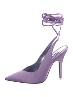 Attico Satin Slingback PumpsPurplePrintedPointed-ToesWrap-Around Straps & Tie ClosuresDesigner Fit: Pumps by Attico typically run true to size. Purple Strappy Evening Heels, Elegant Purple Strappy Heels, Louboutin Shoes, Slingback Pump, Saint Laurent Bag, Christian Louboutin Shoes, Hoodie Dress, Shirt Accessories, Pump Shoes