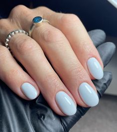 Pale Blue Manicure, Oval Summer Nails 2024, Neutral Short Dip Nails, Short Blueberry Milk Nails, Short Dip Nails Purple, Cadet Blue Nails, Light Blue Shellac Nails, Short Oval Nails Blue, Dusty Blue Nail Ideas