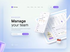 an image of a website landing page with the words manage your team