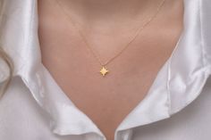 Northstar Necklace in Solid Gold Celestial Star Necklace for - Etsy Star Gold Necklace, Necklace For Everyday, Gold Chic, Starburst Necklace, Diamond Huggies, Star Charm Necklace, Celestial Necklace, 18k Gold Earrings, Solid Gold Chains