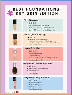 For all my dry skin girlies! These have been the most loved recently. Have you tried any of these?😊 Dry Skin Foundation Tips, Makeup Routine Dry Skin, Dry Skin Makeup Step By Step, How To Prep Dry Skin For Makeup, Skin Products For Dry Skin, Dry Skin Makeup Tutorial, Dewy Foundation For Dry Skin