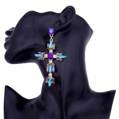 GLAM CROSS EARRINGS Overwatch Concept, Novelty Store, Royal Priesthood, Big Statement Earrings, Crystal Statement Earrings, Queen Earrings, Glam Earrings, Large Statement Earrings, Rhinestone Fashion