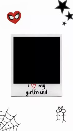 i love my girlfriend photo frame with spiderweave and red heart on white background