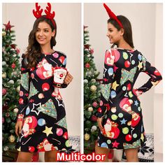 New Fashion Casual Christmas Dress Women Long Sleeve Swing Printed Santa Snowflake Colourful Xmas Dress Where To Buy Dresses, Casual Christmas Dresses, Xmas Dress, Christmas Dress Women, Polyester Dress, Christmas Dress, Black White Red, Buy Dress, Swing Dress