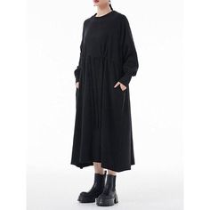 Introduction Step into a world of timeless elegance with our Women's Big Size A-line Long Dress. This chic and versatile dress is the epitome of effortless fashion, designed for the modern woman who seeks comfort without compromising style. The New Round Neck and Long Sleeve add a touch of sophistication, making it an ideal choice for any occasion. Product Features Closure Type: Pullover for easy wearability Season: Perfect for all seasons, ensuring year-round style Neckline: Classic O-Neck for Solid Color Midi Dress For Fall Daywear, Solid Color Midi Dress For Daywear In Fall, Fall Midi Dress Solid Color For Daywear, Solid Color Fall Maxi Dress For Daywear, Black Long Sleeve Midi Dress In Relaxed Fit, Black Long Sleeve Midi Dress Relaxed Fit, Oversized Solid Color Midi Dress For Fall, Oversized Solid Midi Dress For Fall, Oversized Midi Dress For Fall