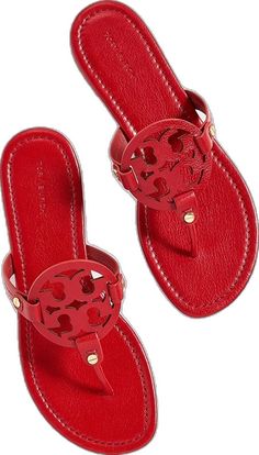 Designer Leather Flip Flops For Beach, Designer Leather Flip Flops For The Beach, Tan Leather Open Toe Flip Flops, Leather Flat Flip Flops, Tory Burch Miller, Tory Burch Miller Sandal, Tory Burch, New Arrivals, Collage