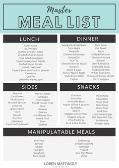 the ultimate meal list for dinner