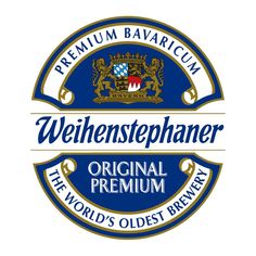 the logo for weihenstephaner is shown in blue and gold on a white background