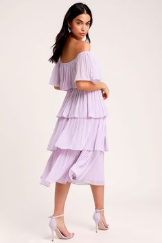 Chic Lavender Dress - Midi Dress - OTS Dress - Midi Ruffle Dress Stylish Dresses For Wedding, Conservative Dress, Purple Ruffle Dress, Look Rich, Fancy Outfit, Lavender Dress, Boho Beach Wedding, Latest Fashion Dresses, Lavender Dresses