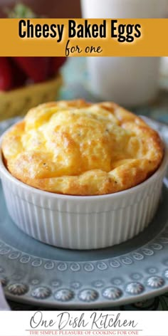 cheesey baked eggs in a dish on a plate