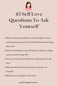 a woman's question sheet with the words, 45 self love questions to ask yourself