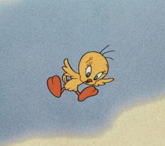 an animated character flying through the air with a heart shaped object in front of him