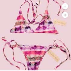 Chloe Rose Tie Dye Bikini Set Nwt No Flaws The "Dream On" Side Tie Bottom Is Clean Finish And Made With The Silkiest, Most Dreamy Lycra. High Cut And Minimal Back Coverage. The "Dream On" Triangle Top Is Clean Finish And Made With The Silkiest, Most Dreamy Lycra. Pink Adjustable Strappy Swimwear, Pink Strappy Summer Swimwear, Pink Strappy Swimwear For Spring, Chloe Rose, Purple Tie Dye, Dream On, Triangle Top, Cheeky Bikinis, High Cut