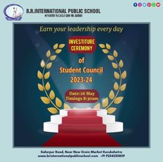 an advertisement for the international public school's investment ceremony, which is being held on may