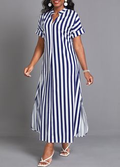 Striped Dress Pattern, Casual Long Striped Dresses, Blue Vertical Stripes Dress For Daywear, Casual Striped A-line Maxi Dress, Striped Fitted A-line Maxi Dress, Modesty Dress, Striped Maxi Dress For Beach Cover-up, Striped Maxi Length Beach Cover-up Dress, Maxi Shift Dress