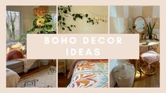 a collage of photos with the words boho decor ideas