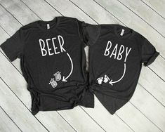 two shirts that say beer and baby on them