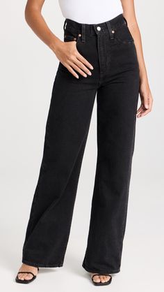 Discover the latest apparel, activewear, shoes & accessories from established and emerging designers. Enjoy free two-day shipping and free returns. How To Style Wide Leg Jeans, Style Wide Leg Jeans, Black Wide Leg Jeans, Levi's Ribcage, Levis Outfit, Rosie Posie, American Workwear, Leather Jacket Outfits, Basic Outfits