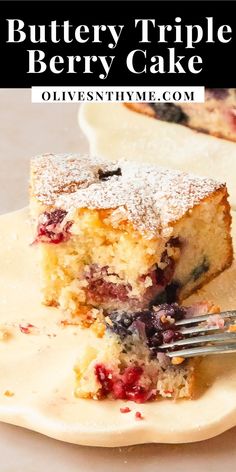 a close up of a piece of cake on a plate with a fork in it