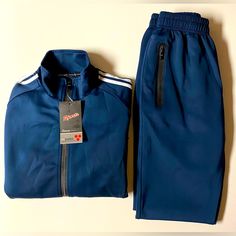 Nwt! Brand New, With Tags! Men’s Athletic 2-Piece Track Suit Set, Size Small Never Worn, Flawless Condition! Navy Blue & White 3-Stripes, Jacket & Pants! Msrp $95 Sportswear Sets With Pockets For Sports, Sports Sets With Pockets, Casual Navy Tracksuit For Sports, Navy Casual Tracksuit For Sports, Blue Sportswear Sets For Training, Sporty Blue Training Sets, Blue Casual Tracksuit For Training, Blue Sportswear Training Sets, Casual Blue Gym Sets