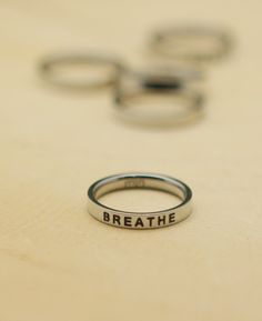 Inspirational Ring, Breathe - Size 6 Om Pendant, Metal Stamped Jewelry, Buddha Jewelry, Meditation Rings, Simple Gifts, Stamped Jewelry, Stainless Steel Band, Slow Down, Metal Stamping