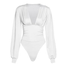 Low-cut V-neck Bodysuit-Tops-Bodysuit-Steven Ella-White-YMRK20K09727-4-RK Collections Boutique White Long Sleeve Bodysuit Outfit, White Long Sleeve Romper, Long Sleeve Bodysuit Women, Women Long Sleeve Jumpsuit, White Long Sleeve Bodysuit, Deep V Bodysuit, Waistcoat Sweater, Solid Dress Casual, Bodycon Bodysuit